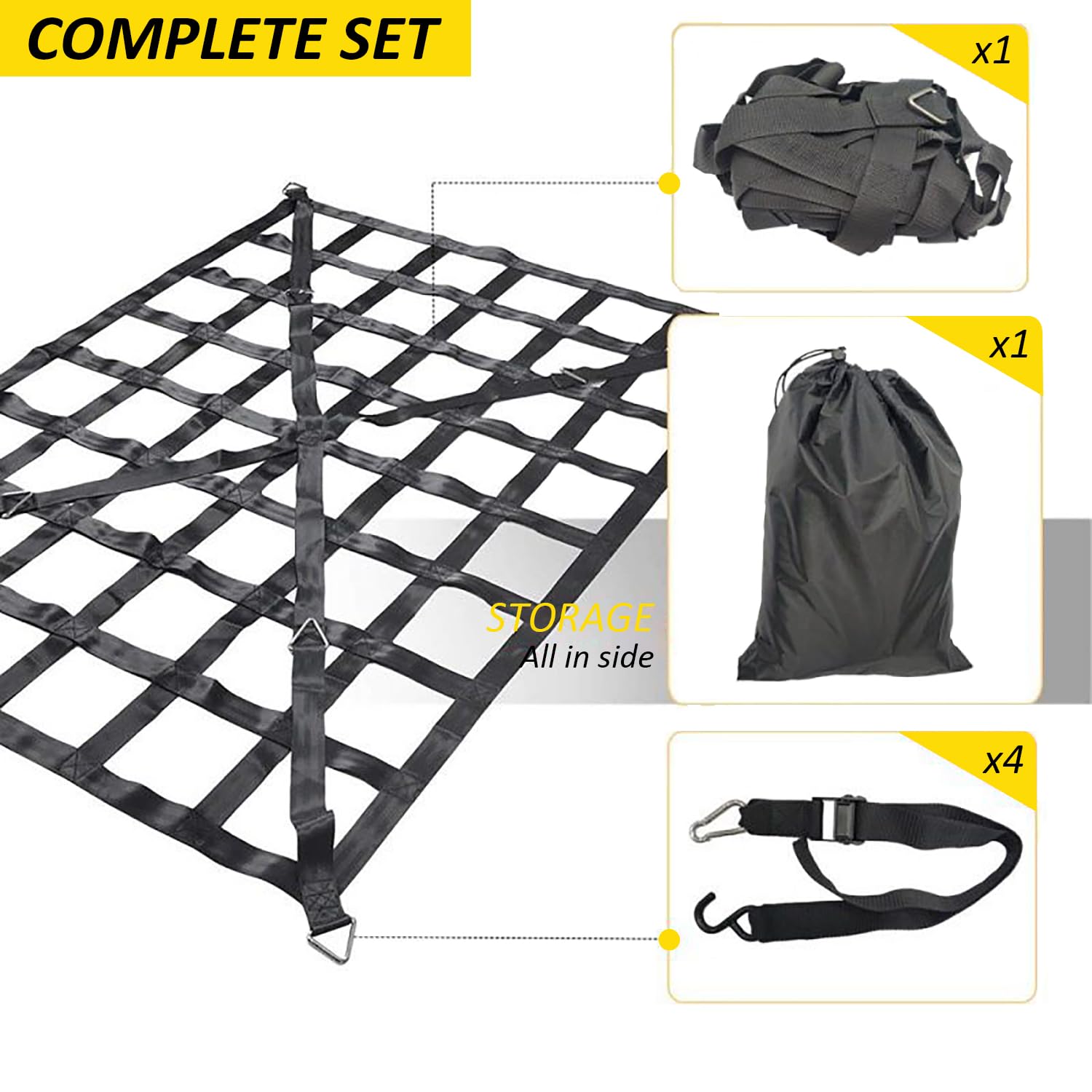 Red Maletero de Coche, Red de Carga Pesada Ajustable, Almacenamiento Fija para Maletero, para Camionetas, Camiones, Remolques, Incluye 4 Correas Fijas, 167 cm x 127 cm