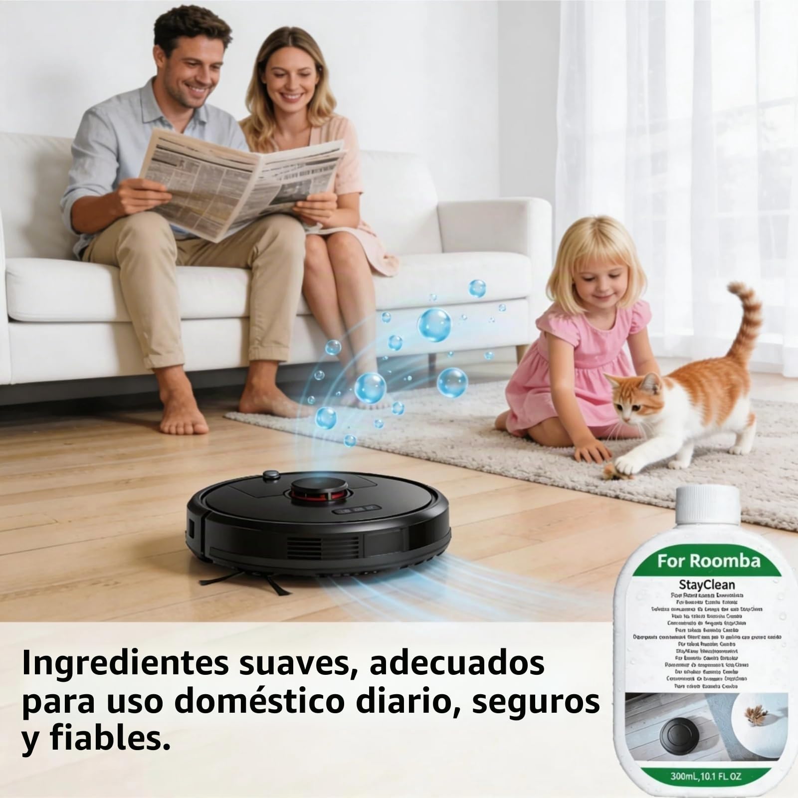 Compatible con Roomba Plus 405 505 Max 705 Robot de limpieza líquido limpiador pisos, 300 ml, fórmula baja en espuma, profunda, aroma fresco, aspiradoras robóticas