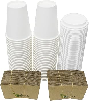 Yes!Fresh Disposable White 12 oz Paper Hot Coffee Cups with Lids for Office Parties Home Travel Corrugated Sleeve Hot Drink Cups(White 12 oz 50 count)