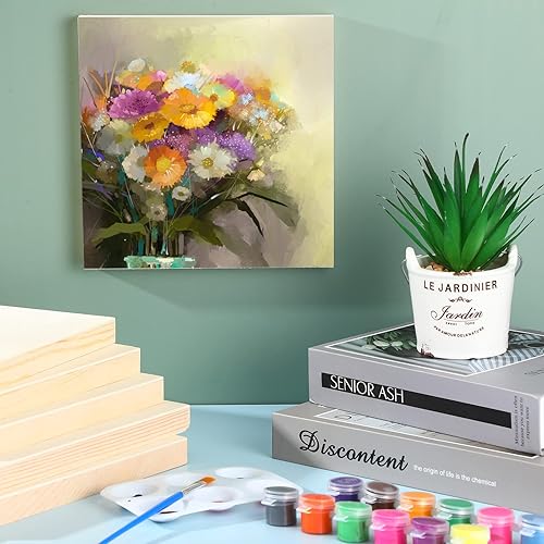 Miniatura 27 de Tableros de lona de madera sin terminar, paneles de pintura para pintar, dibujar, decoración del hogar (12 piezas, 4 tamaños)