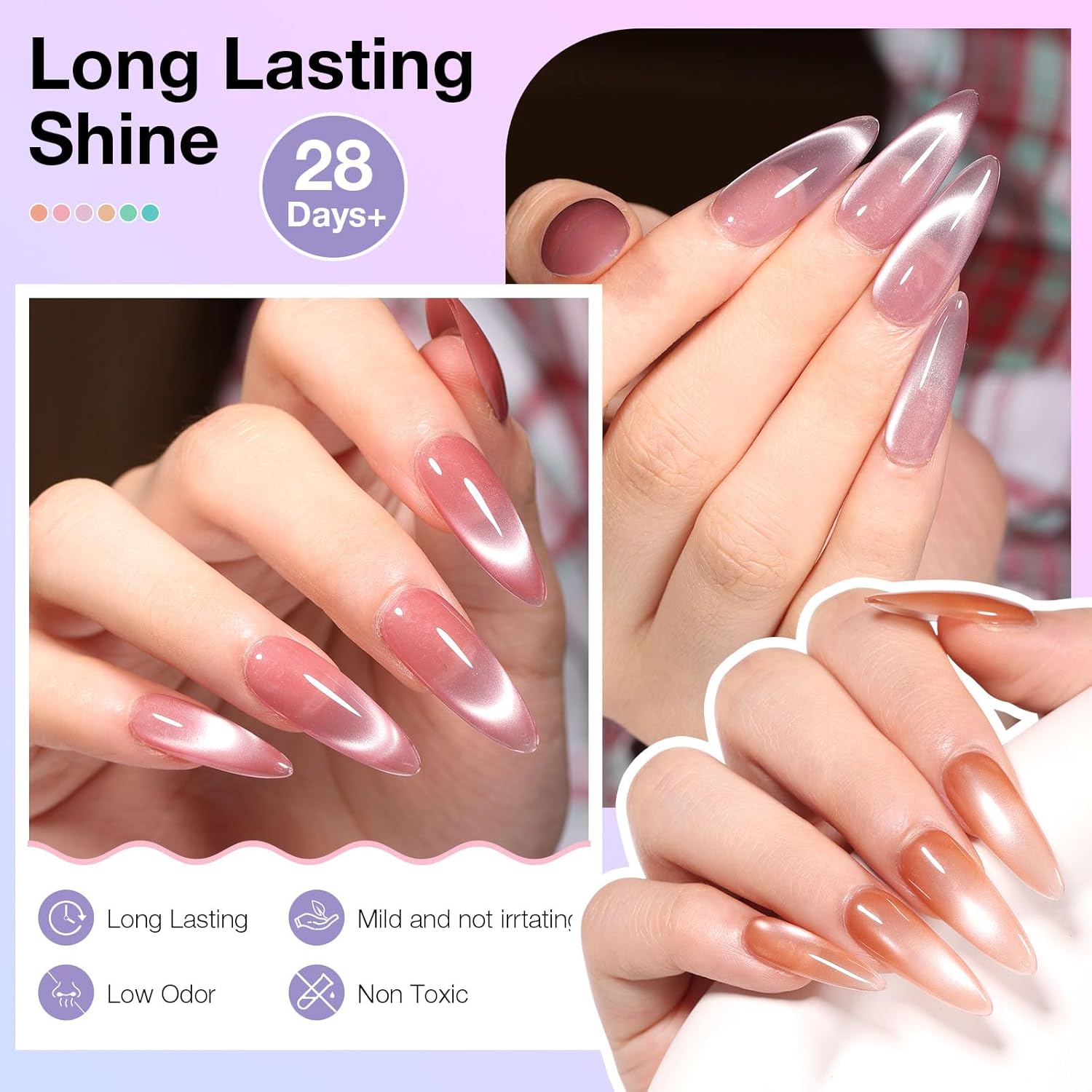 Cat Eye Gel Nail Polish Set, 6 Colors 12ML Glass Nail Polish Gel with Magnet, Soak Off UV LED for Home Salon Manicure Gift for Women