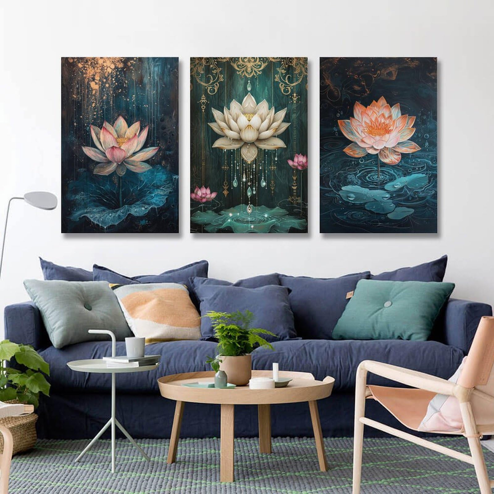 Amazon.co.jp: 3枚 上品で華やかな蓮の花 上品で華やかな蓮の花 絵画