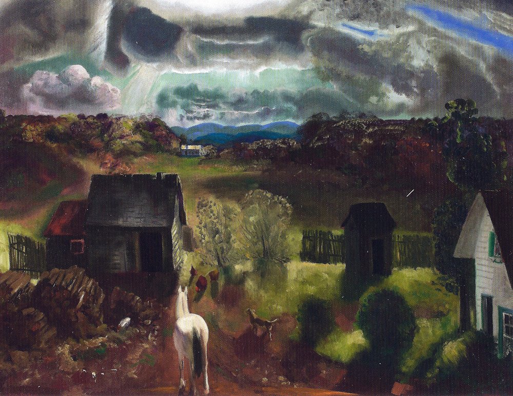 Peinture The White Horse George Bellows cadre marron souvenir nature