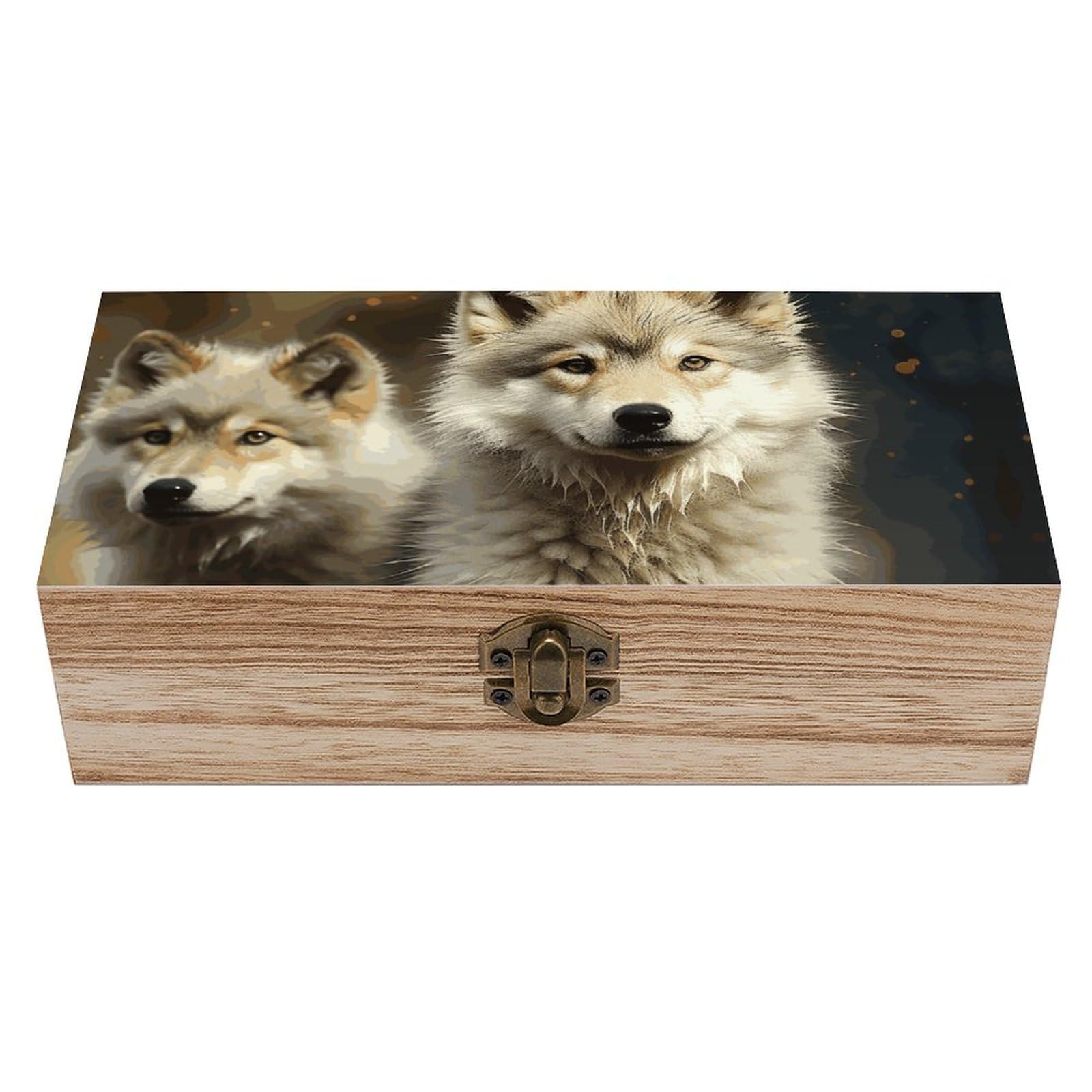 JTREHY Wooden Storage Box Container,Cute Wolfprinted Desk Storage Box Room Decoration Box Souvenir Storage Box for Jewelry Gift Storage And Home Decoration