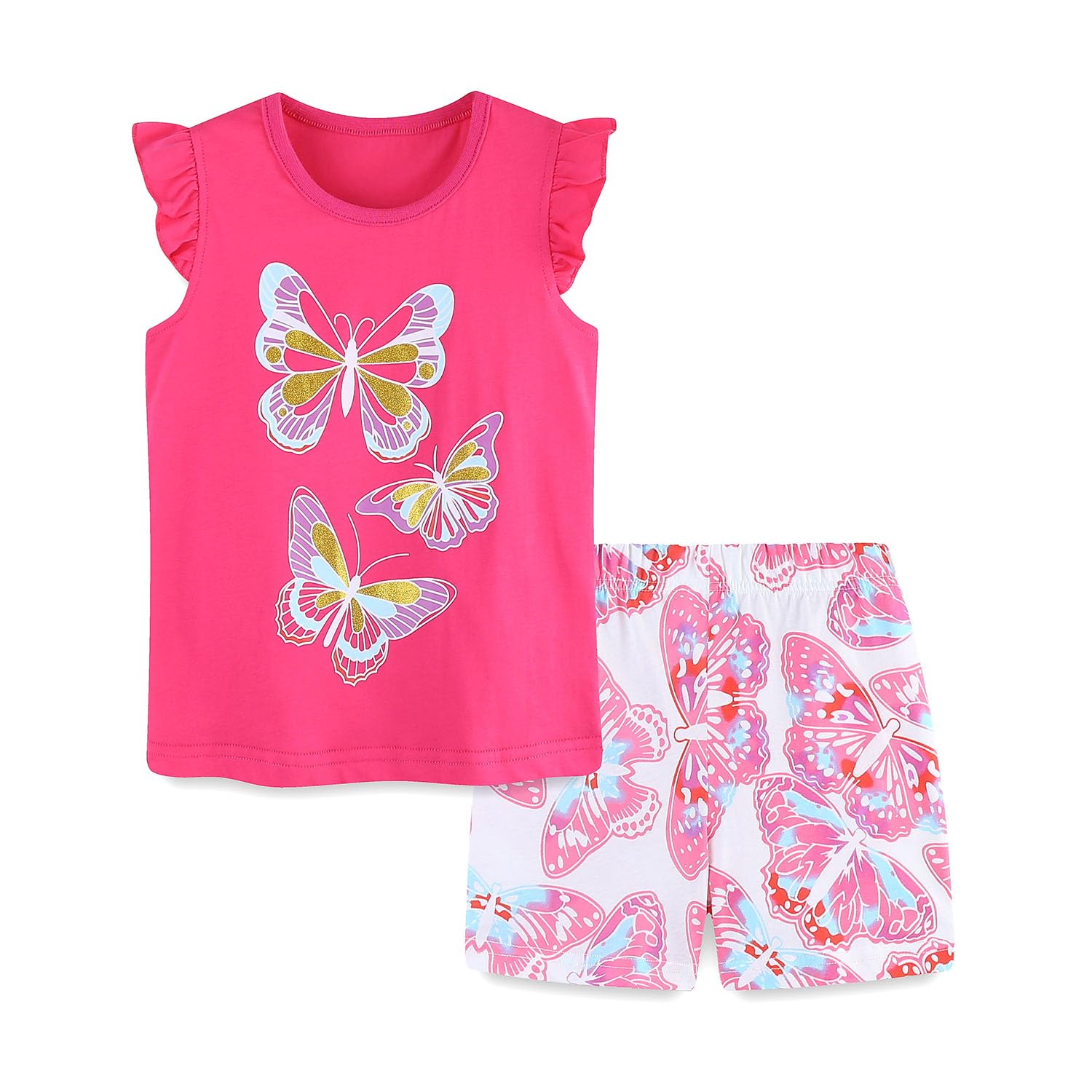 Girls Shorts Set Outfits for Toddler Girls T-shirts Clothing Sets Kids Summer Graphic Cotton Tops Tees 3-7 Years