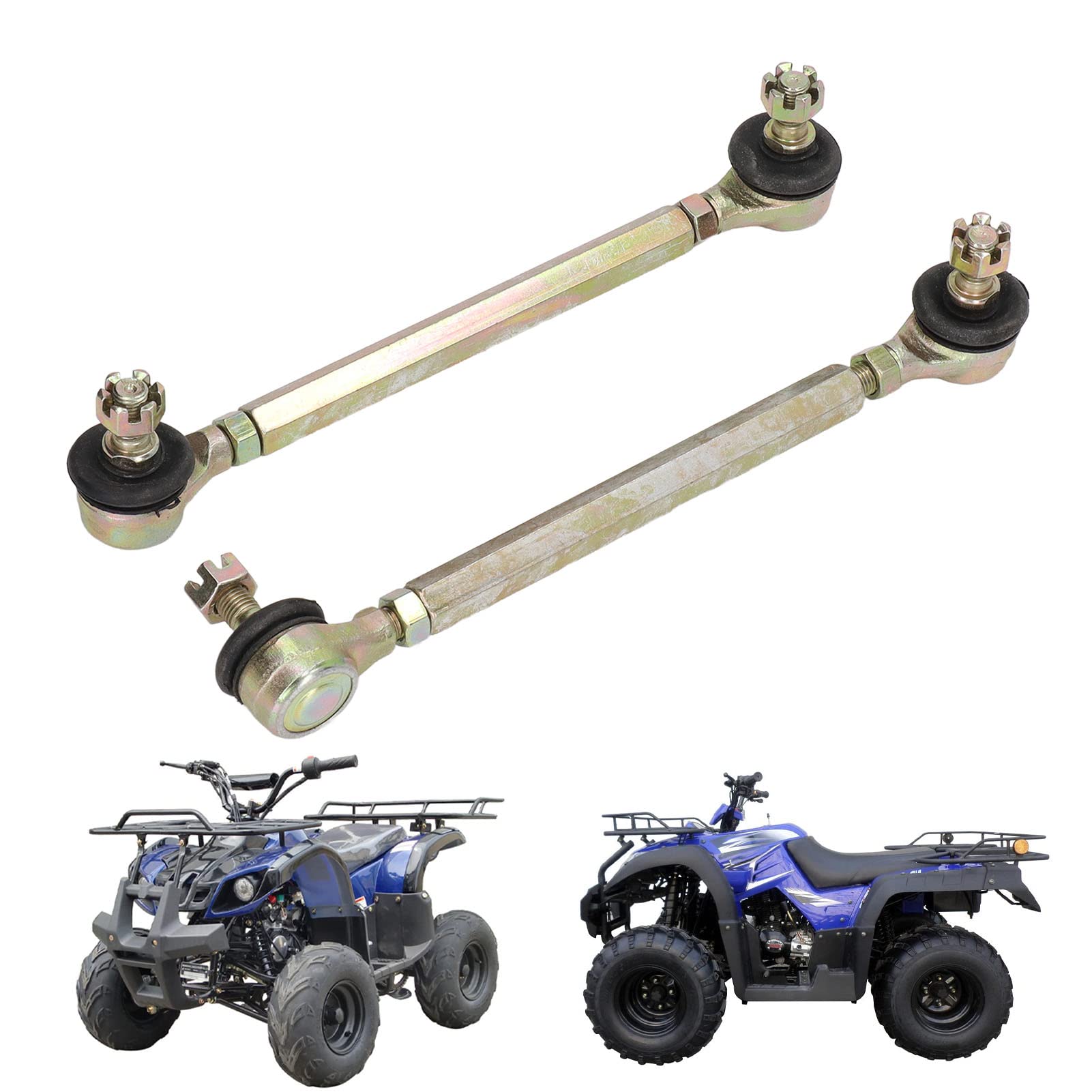Lot de 2 bielles de direction à rotule robustes pour 50, 70, 90, 110, 125, 150, 200, 250, quad en alliage d'acier, filetage M10, longueur 150 mm, lot de 2
