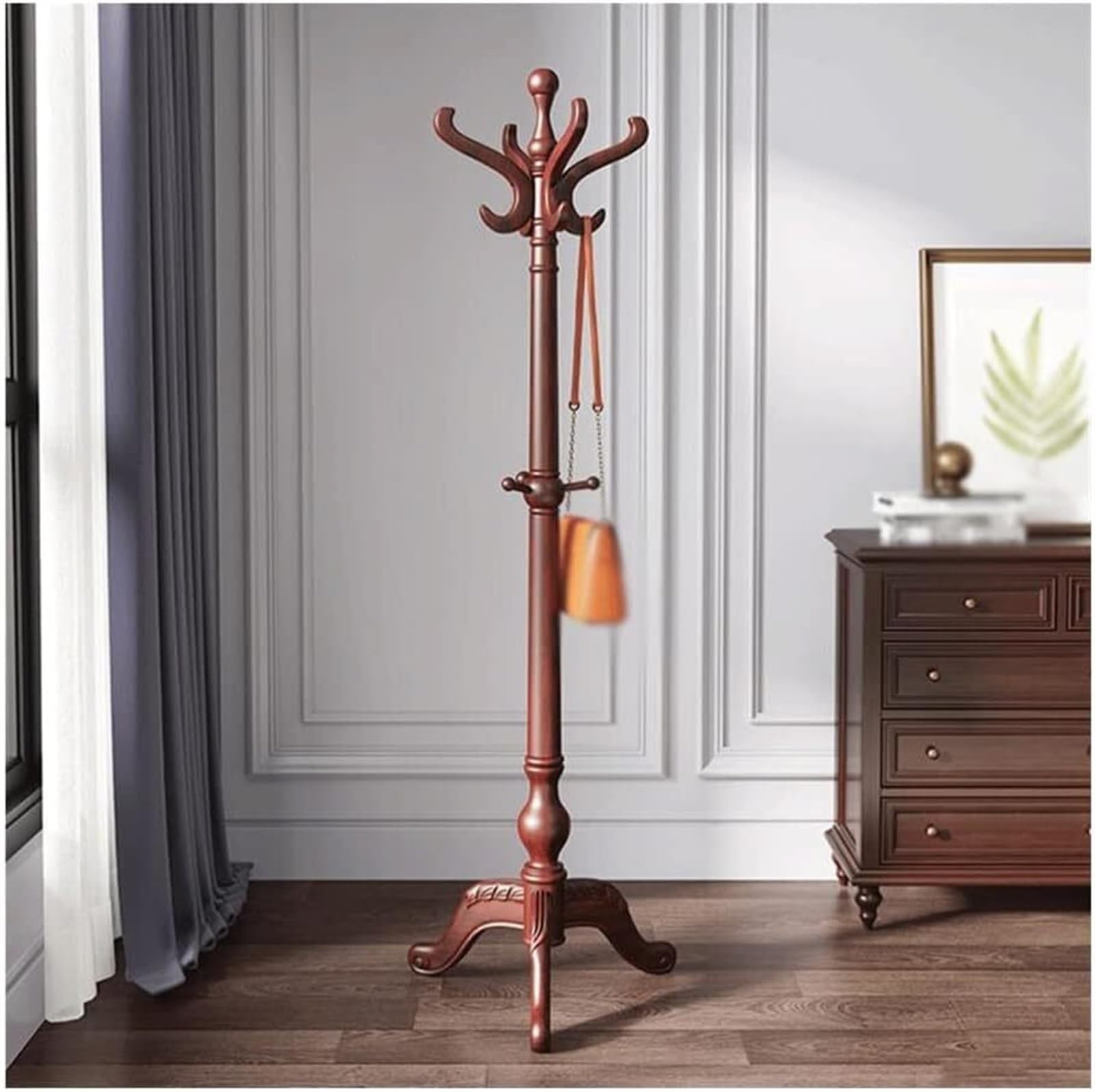 KIJyfgTR Coat Rack Clothes Rack Coat Stand, Solid Wooden Coat Rack With 8 Hooks Clothing Rack, Standing Hat Hanger Coat Hanger(Reddish Brown)