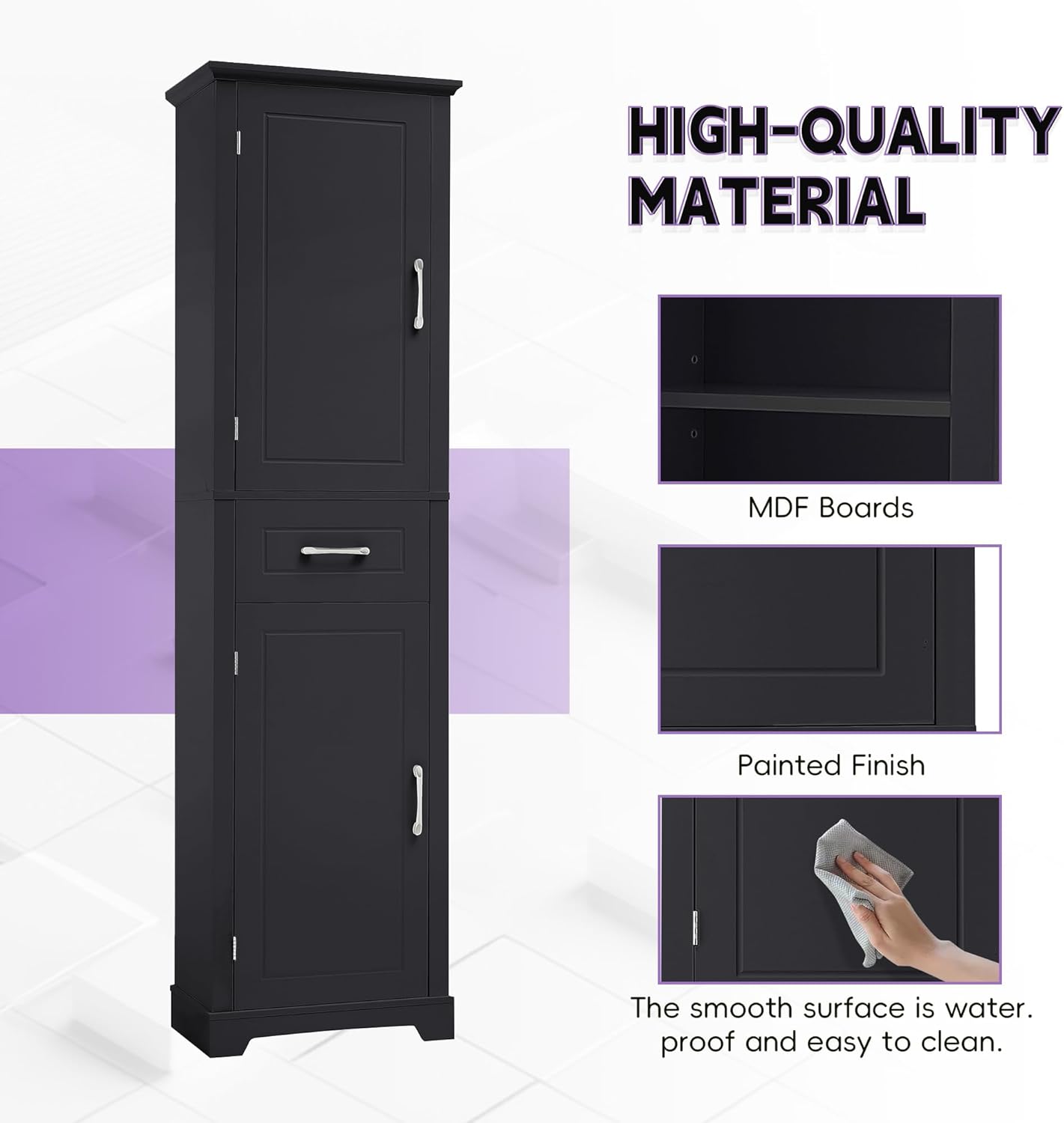 Virubi Slim Bathroom Storage Cabinet,Wood Tall Narrow White Bathroom Storage Cabinet with Doors and Adjustable Shelves, Door Shelve,