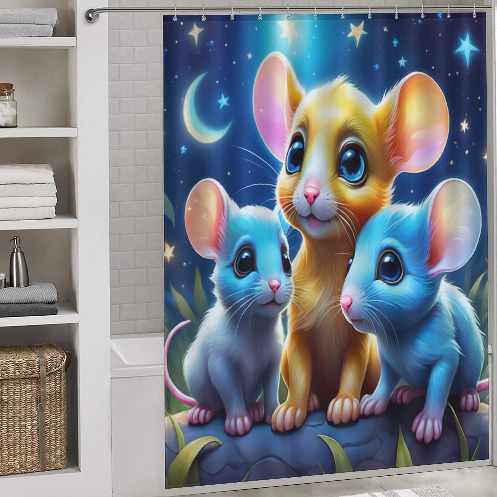 Souris mignonne rideau de douche anti-éclaboussures tissu imperméable facile à laver