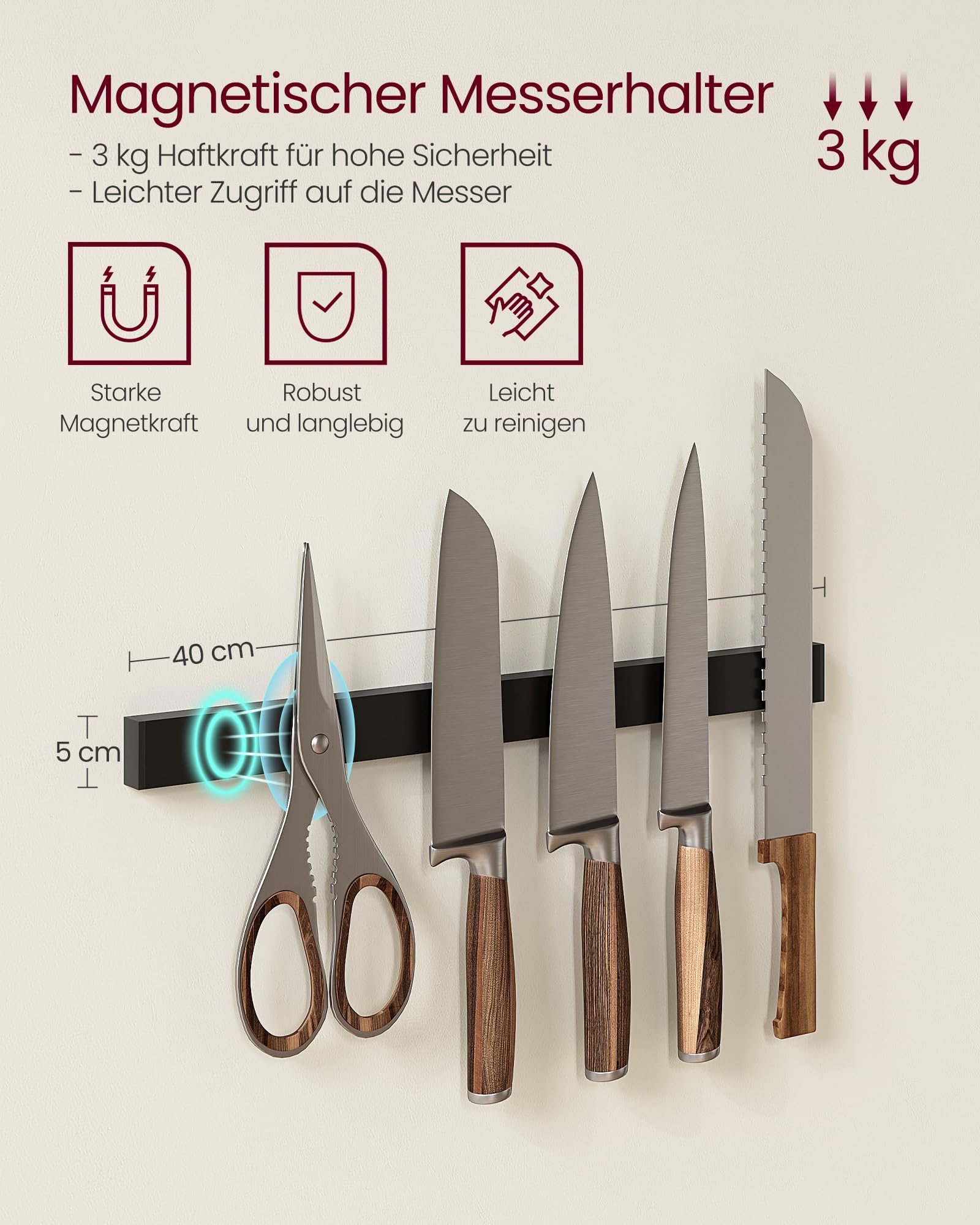 VASAGLE Küchenregal, Standregal, Regal, Kücheninsel mit Magnetleiste für Messer, Drahtkorb, Küchenrollenhalter, 12 Haken, vintagebraun-schwarz KKS026B01