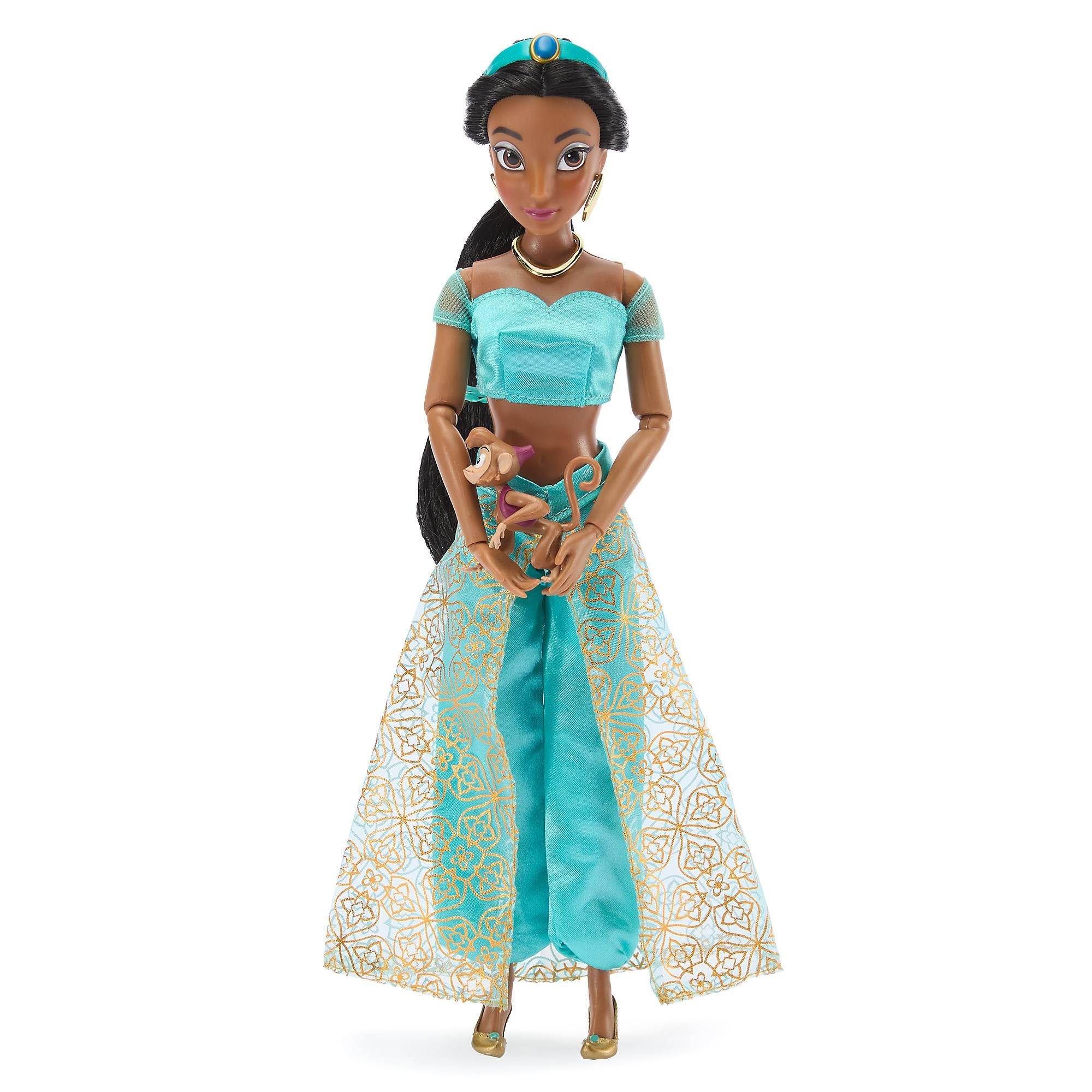 Disney Store Official Princess Jasmine Classic Doll for Kids, Aladdin, 30cm/12”, Fully Posable Toy with Iconic Turquoise Outfit & Surprise Character Friend - Suitable for Ages 3+