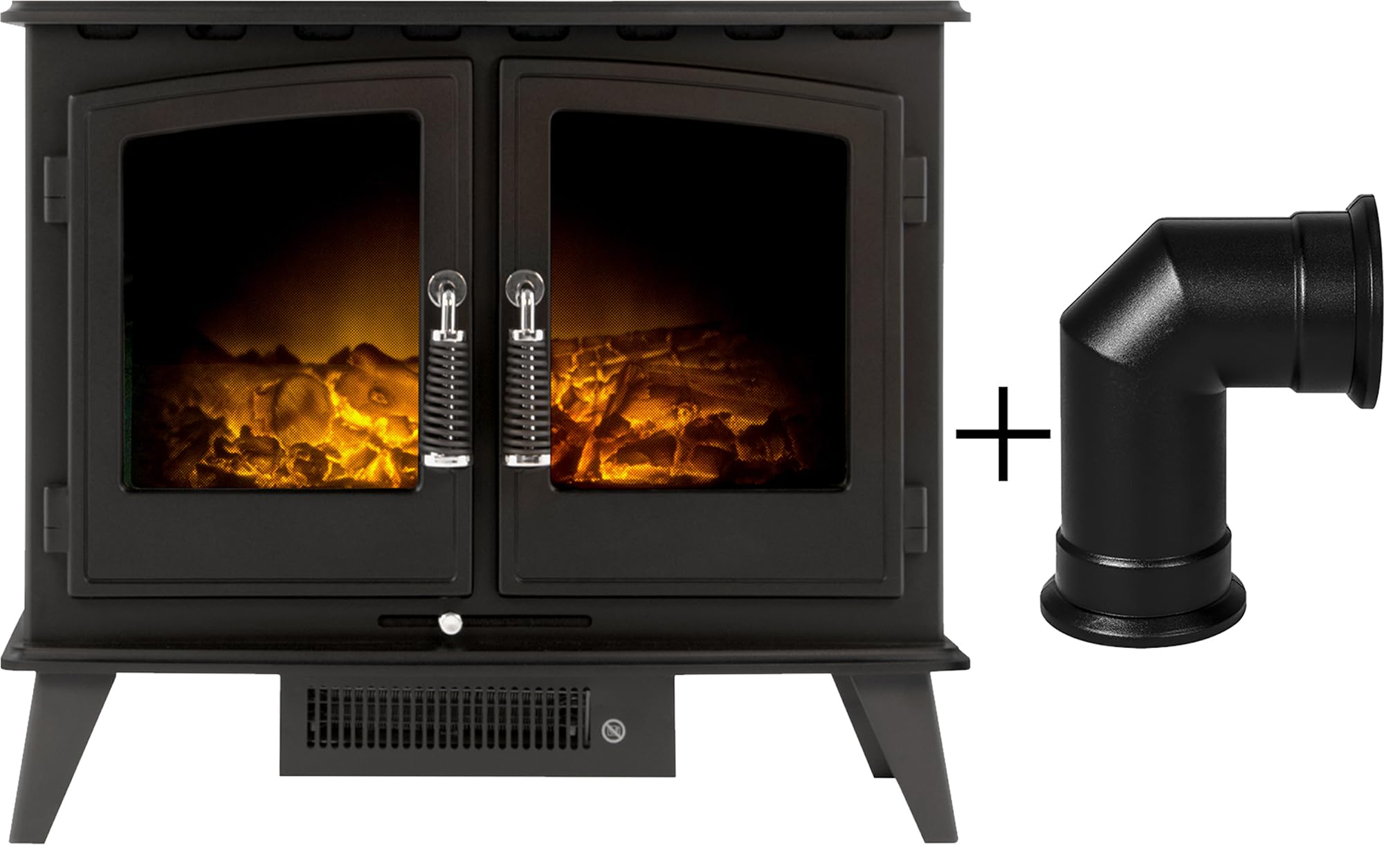 Adam Black Woodhouse Electric Stove In With Angled Stove Pipe
