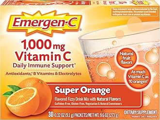 Emergen-C 1000mg Vitamin C Powder for Daily Immune Support Caffeine Free Vitamin C Supplements with Zinc and Manganese, Super Orange Flavor - 30 Count