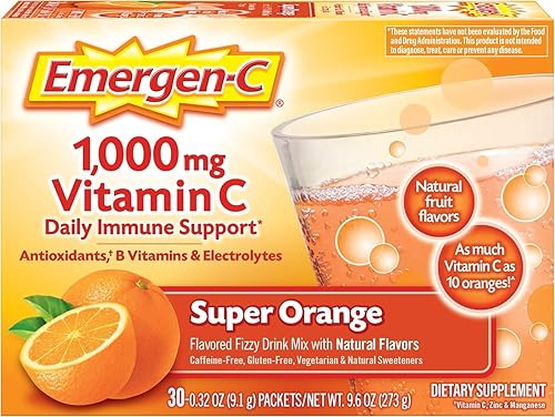 Emergen-C 1000 mg de vitamina C en polvo para apoyo inmunológico diario, suplementos de vitamina C sin cafeína con zinc y manganeso, vitaminas B y