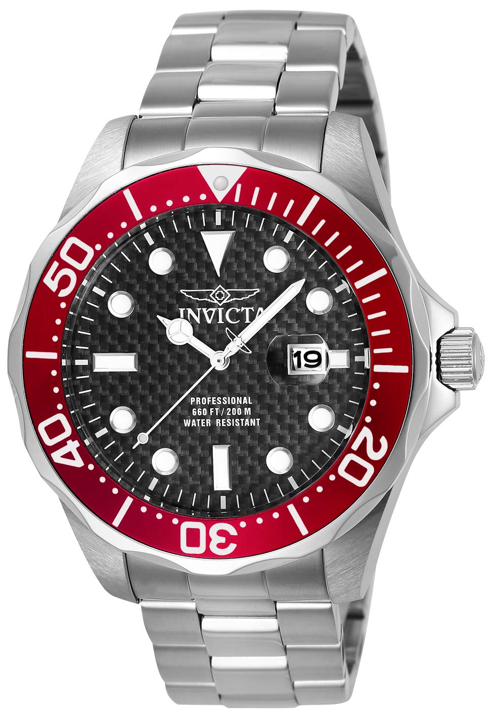 Invicta Men's 12565X Pro Diver Black Carbon Fiber Dial Stainless Steel Watch