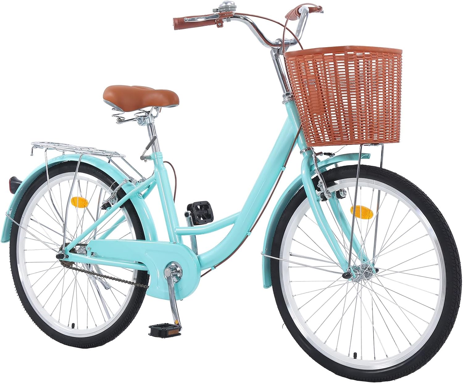 Adult Comfort Bike for Women, 24/26 Inch Women' Commuter Bicycle Single Speed with Rear Rack and Basket, Comfortable City Bikes Ergonomic Upright Design for Women, Men and Teens