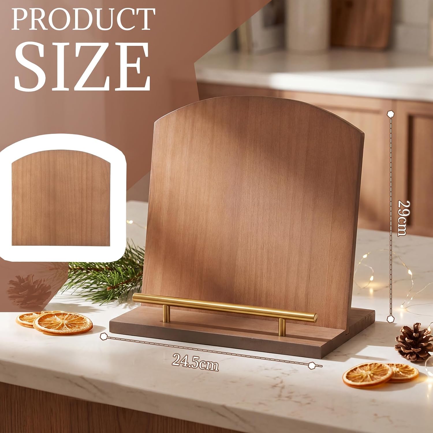 Wenqik Pine Wood Cookbook Stand for Kitchen Counter 2 in 1 Recipe Book Holder 11 x 10 Inch Cookbook Holder Kitchen Serving Tray Decoration for Wedding Mother Grandma Women Gift
