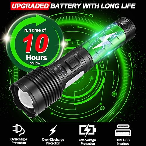 Miniatura 3 de Swanlake Linternas recargables, de alta potencia, 20000 lúmenes, linterna táctica súper brillante con 7 modos, luces de flash impermeables con zoom