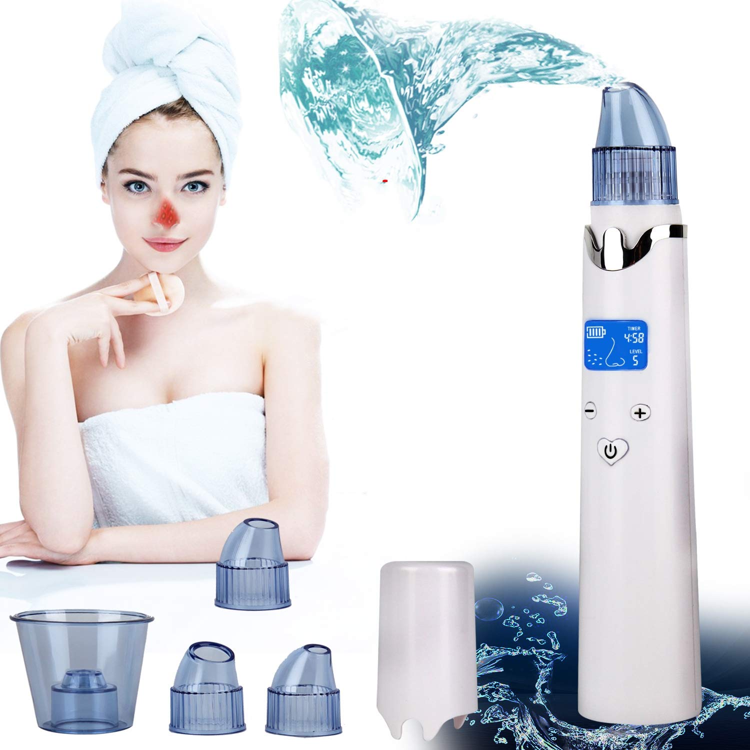 Vuoto di pori di rimozione di comedone con 4 testine di Ricambio - Detergente per Acne facciale con Timer - Strumento di rimozione Elettrico Comedo