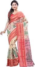 dB DESH BIDESH Women's Shakuntala Design Printed Tant Handloom Pure Cotton Saree Without Blouse Piece