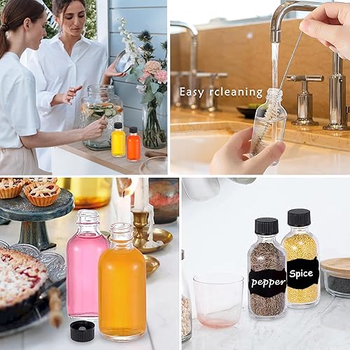 Vista 6 de Paquete de 12 botellas de vidrio de 2 onzas con tapas de 2.0 fl oz, botellas de muestra para licor, jugo, whisky, salsa picante de vainilla