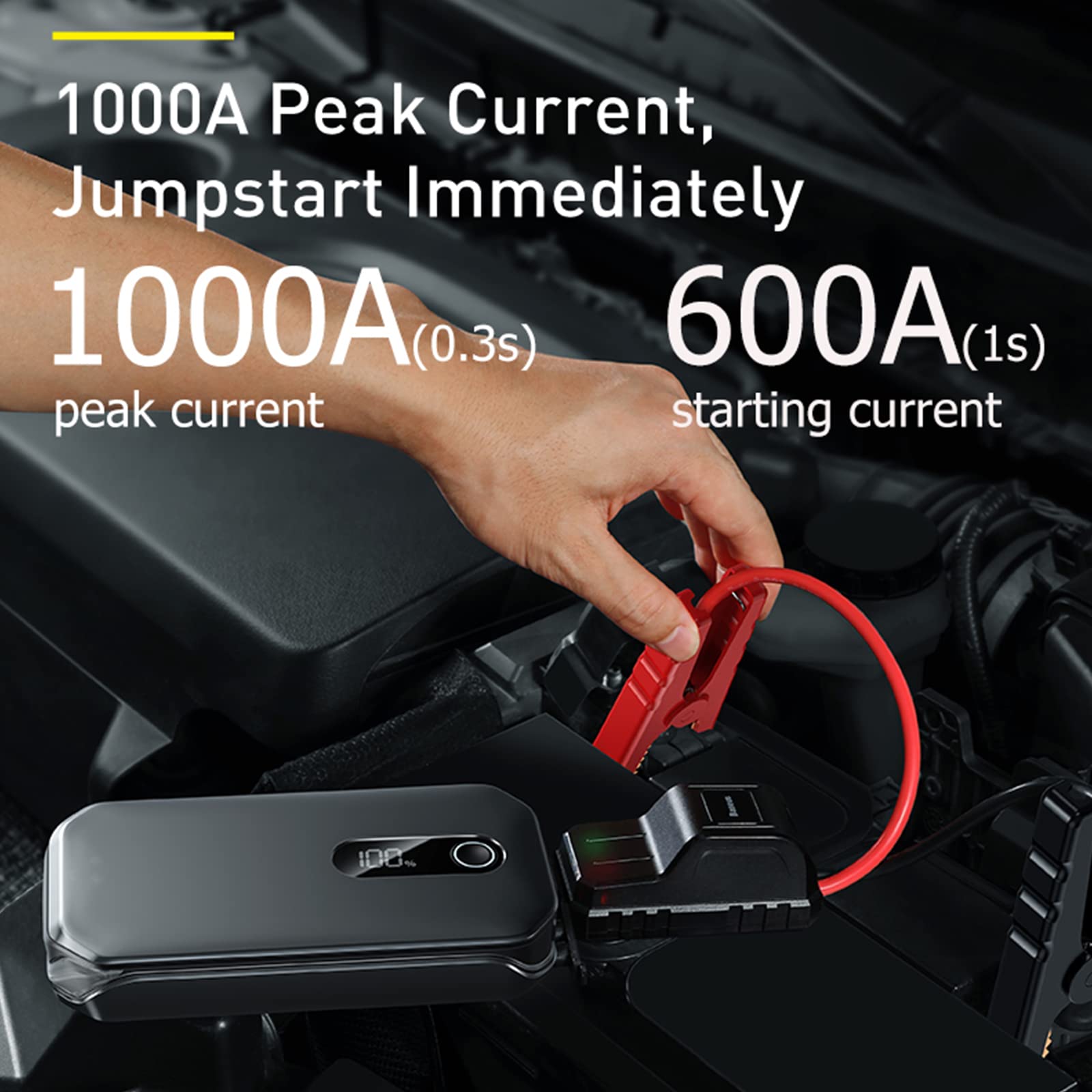 Batería de Coche Arrancador de Emergencia Portátil Auto Arrancador de Emergencia Coche de Potencia Encendedor de Emergencia Multifunción Carga Tesoro con LED,Red