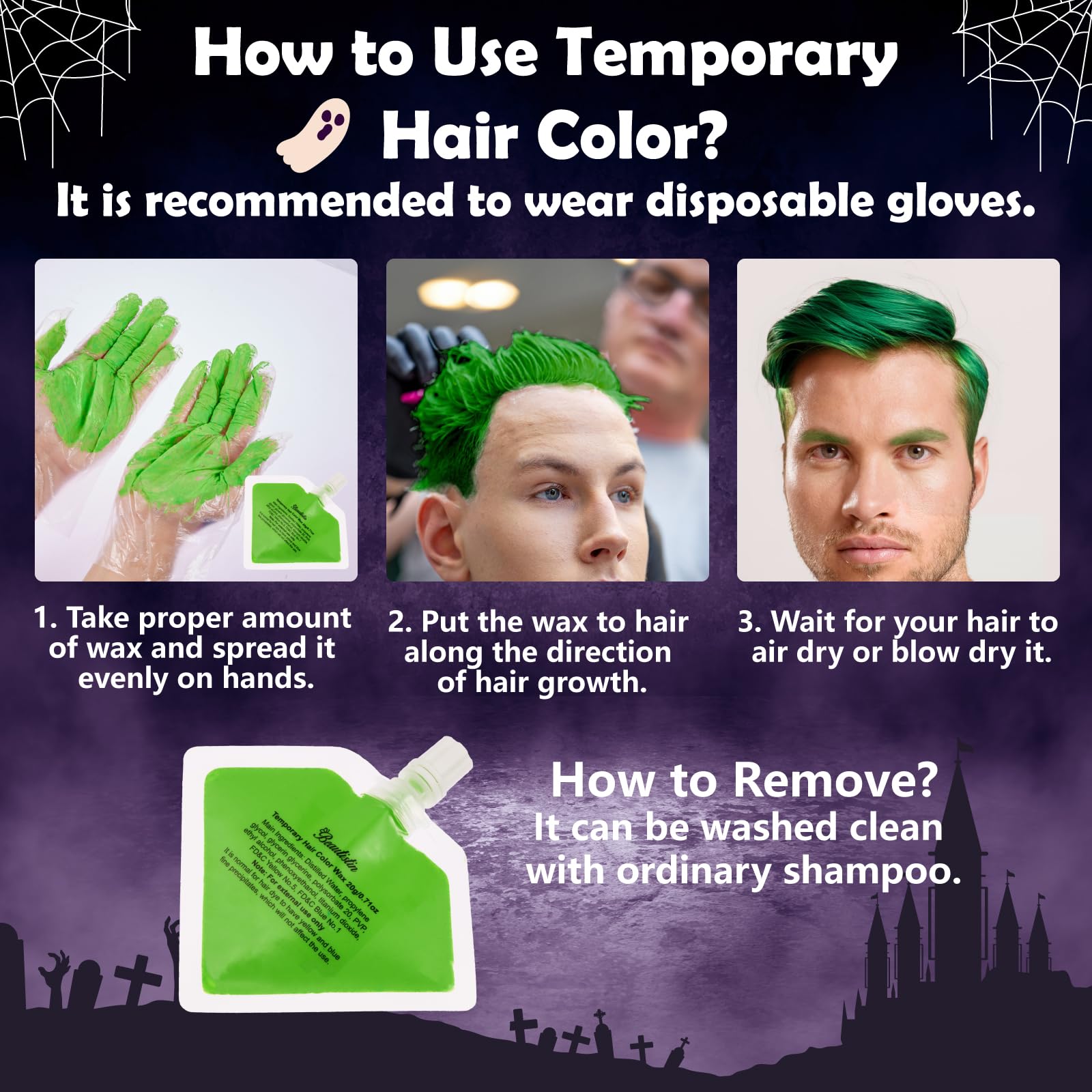 Kit de maquillaje de payaso Joker de Halloween, el kit de maquillaje Joker incluye pintura corporal a base de aceite blanco, rojo, negro y azul y 0.71 onzas de cera de color temporal verde para el 6