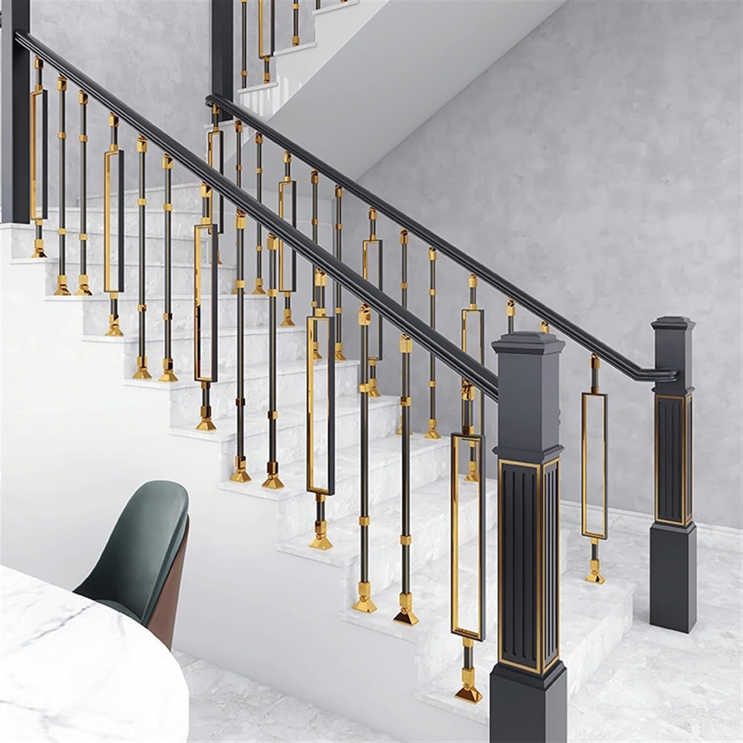 Indoor Metal Stair Baluster Kit, Black Square Stair