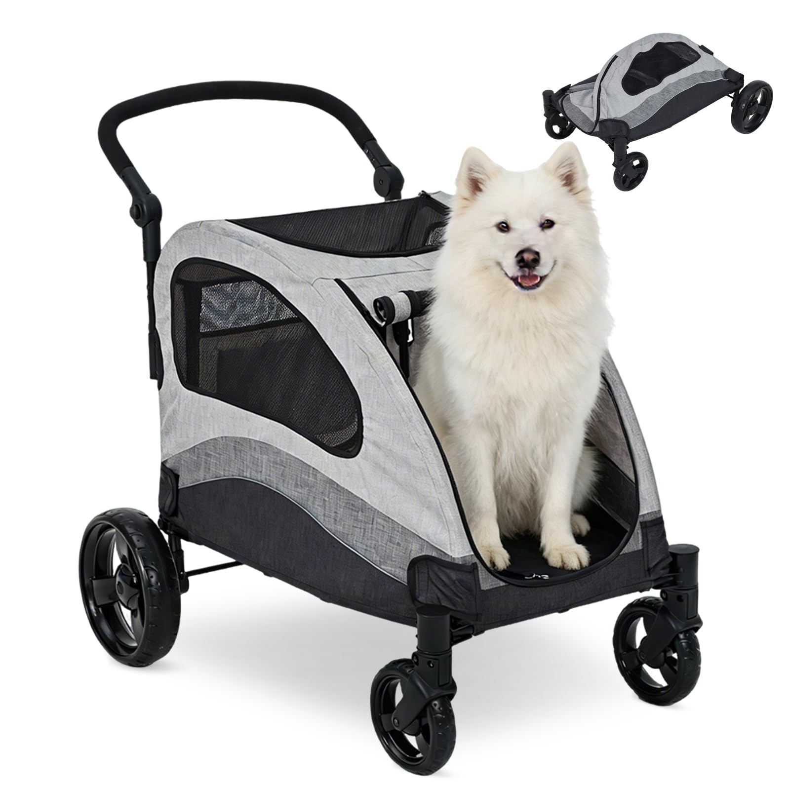 グレー メッシュ窓付き ペットカート　大型犬　多頭飼 犬用品 グレー メッシュ窓付き ペットカート 大型犬 多頭飼