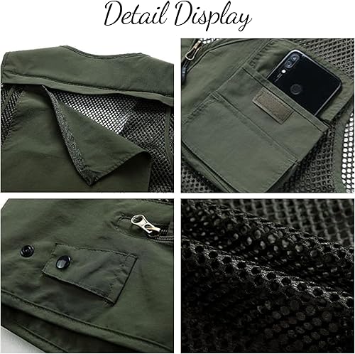 Miniatura 8 de Flygo Men's Utility Cargo Vest Outdoor Fishing Safari Travel Work Photo Vest with Pockets