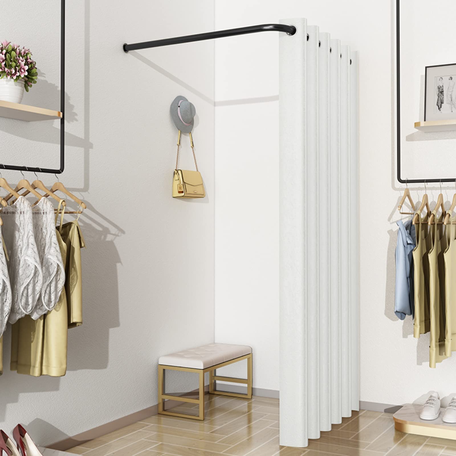 Vestiaire portable en forme de L rideau occultant pour magasin