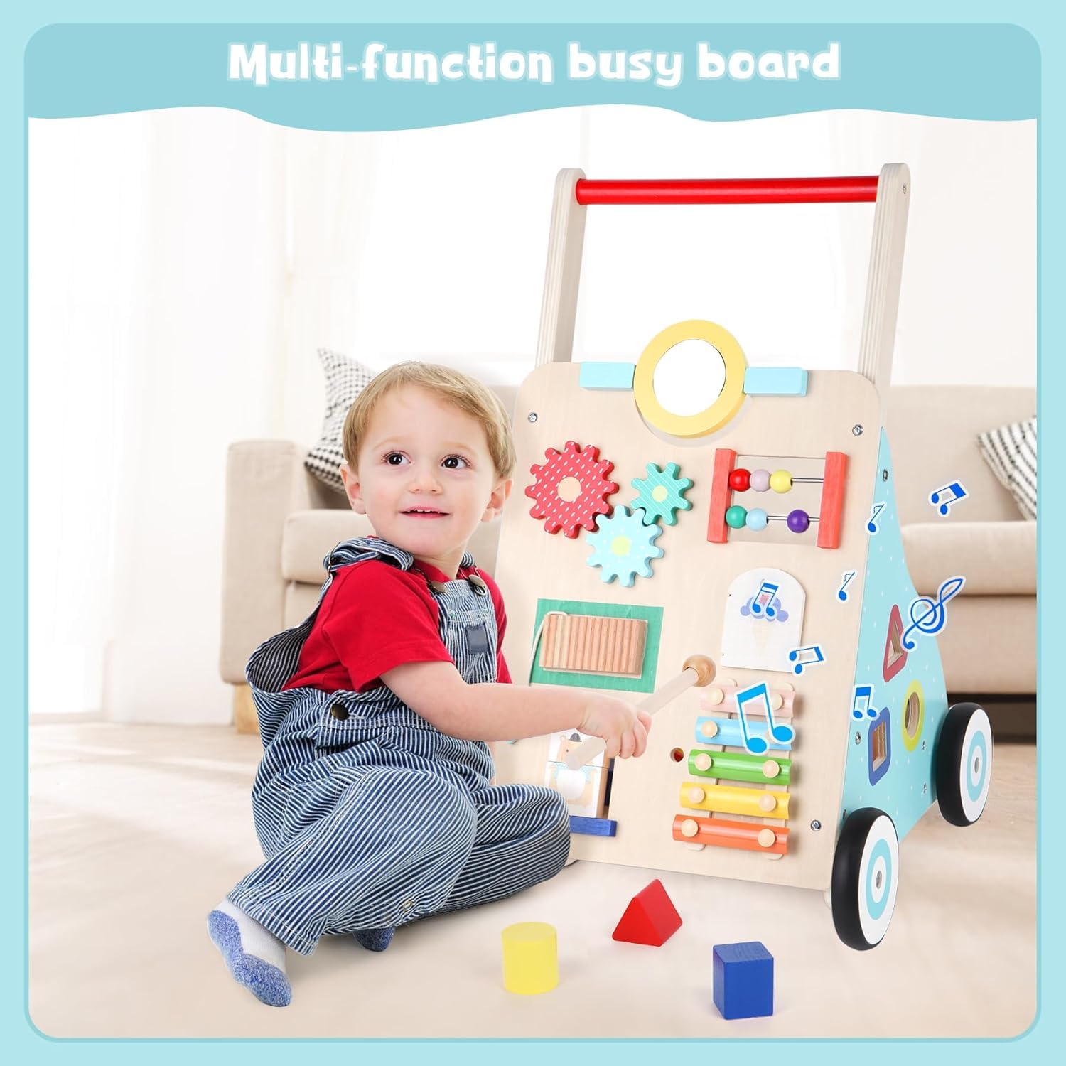 Andador de Madera Bebés 10 en 1, Centro de Actividades de Aprendizaje Múltiple, Carro Caminador para Bebé el Desarrollo Temprano, Juguetes Andador para Bebés