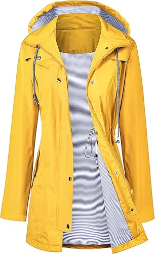 Lomon - Chaqueta impermeable larga con capucha para mujer, forro cortavientos, chaqueta de viaje, S-XXL