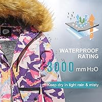 Vista 6 de FARVALUE Chaqueta de esquí impermeable para niñas, abrigo de invierno resistente al viento, abrigo de forro polar cálido para nieve, impermeables