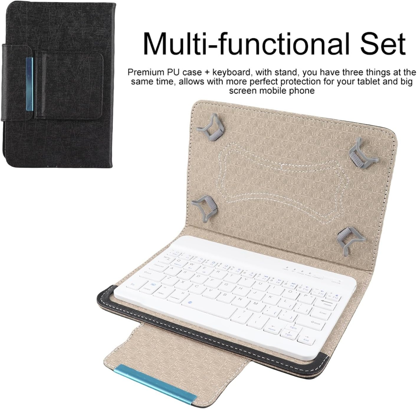 Sanpyl Bluetooth Keyboard Case, 7in Tablet Keyboard Case Universal PU Protective Case + Bluetooth Keyboard Set, Rechargable Battery, for All 7in Tablets, for Android, for OS X, for