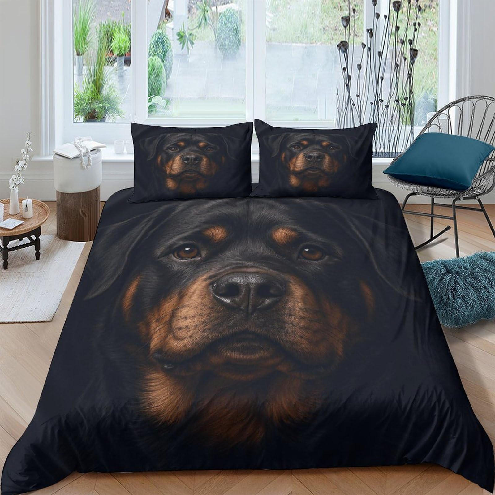 Ctjqhvkz Style-4 3D Printed Rottweiler Dog Fitted Sheet Microfiber Soft Breathable Black Animal Bed Cover For Bedroom Decor Single（135X200cm）