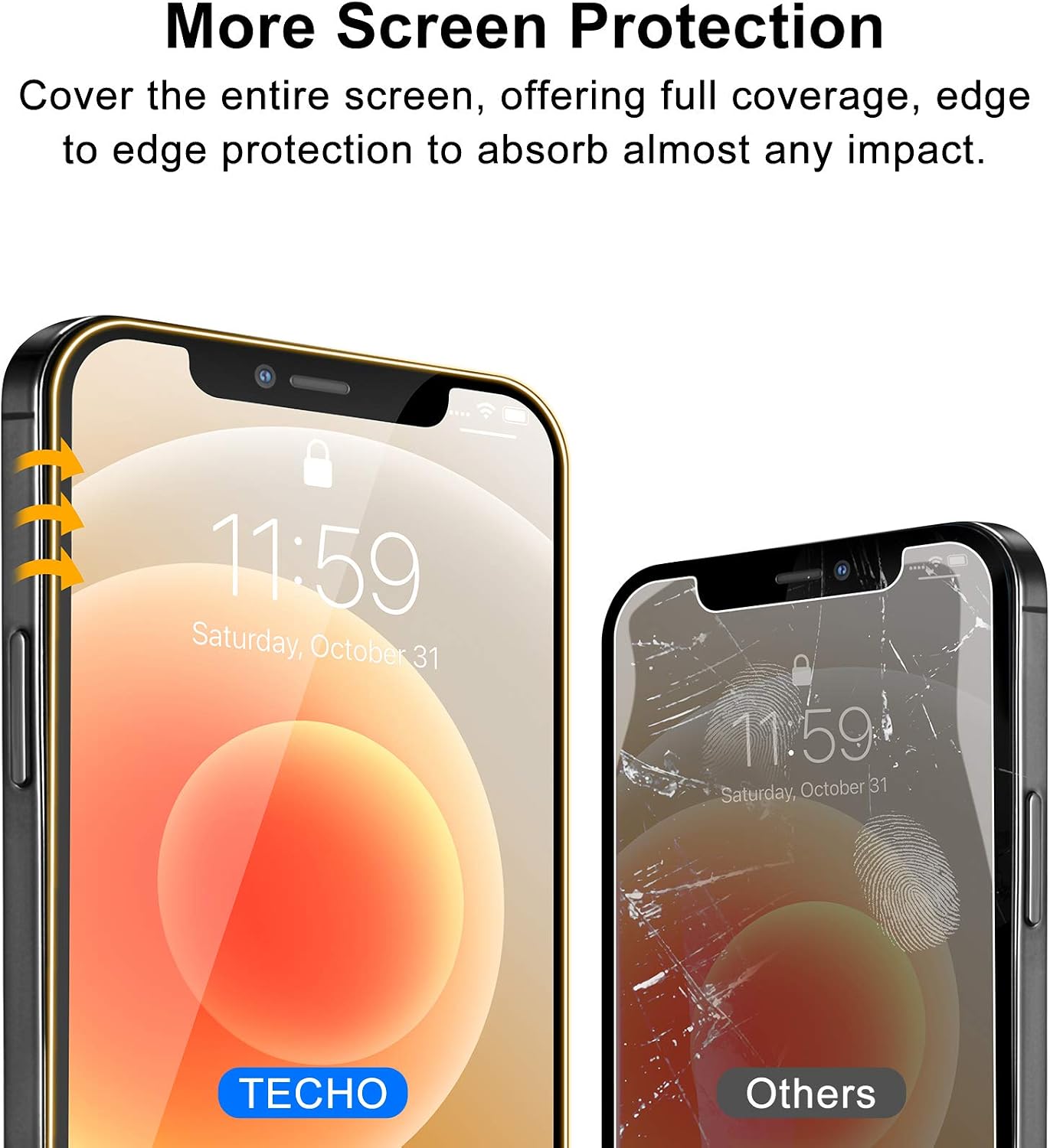 TECHO Privacy Screen Protector Compatible with iPhone 12 / iPhone 12 Pro (Edge to Edge Full Coverage) Anti Spy Tempered Glass Film (Case Friendly) (2 PACK) (6.1 inch)