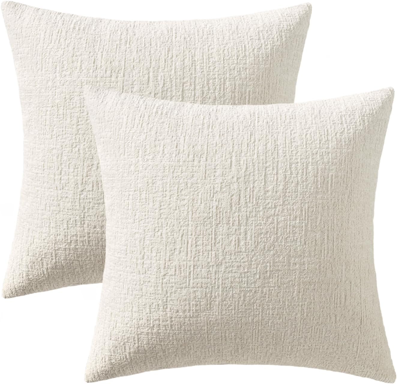 MIULEE Decorative Throw Pillow Covers 24x24 Pack of 2 White Couch Pillow Covers Soft Cozy Textured Chenille Pillowcases for Home Decor Sofa Living Room Cushion Bedroom