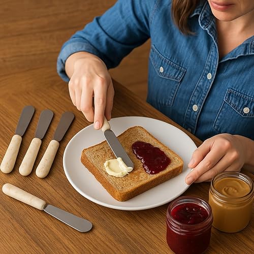 Miniatura 6 de Creative Home Juego de 4 esparcidores de mantequilla de queso natural de mármol champán, 0.8 pulgadas de diámetro x 5.5 pulgadas de alto, beige