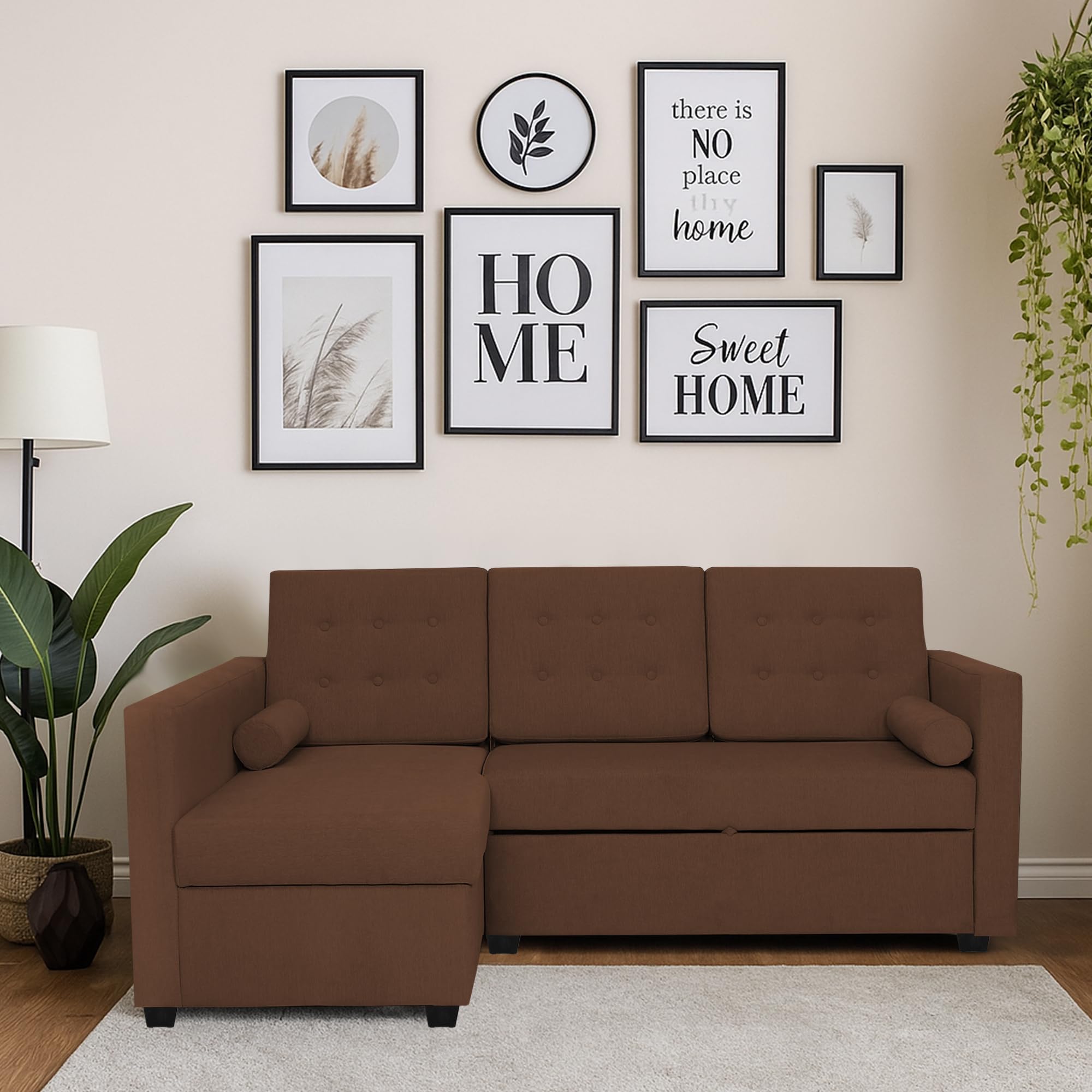 Edward LHS 4 Seater L Shape Sofa Cum Bed for Living Room (Brown Fabric) Premium Fabric Sofa Set-image-20