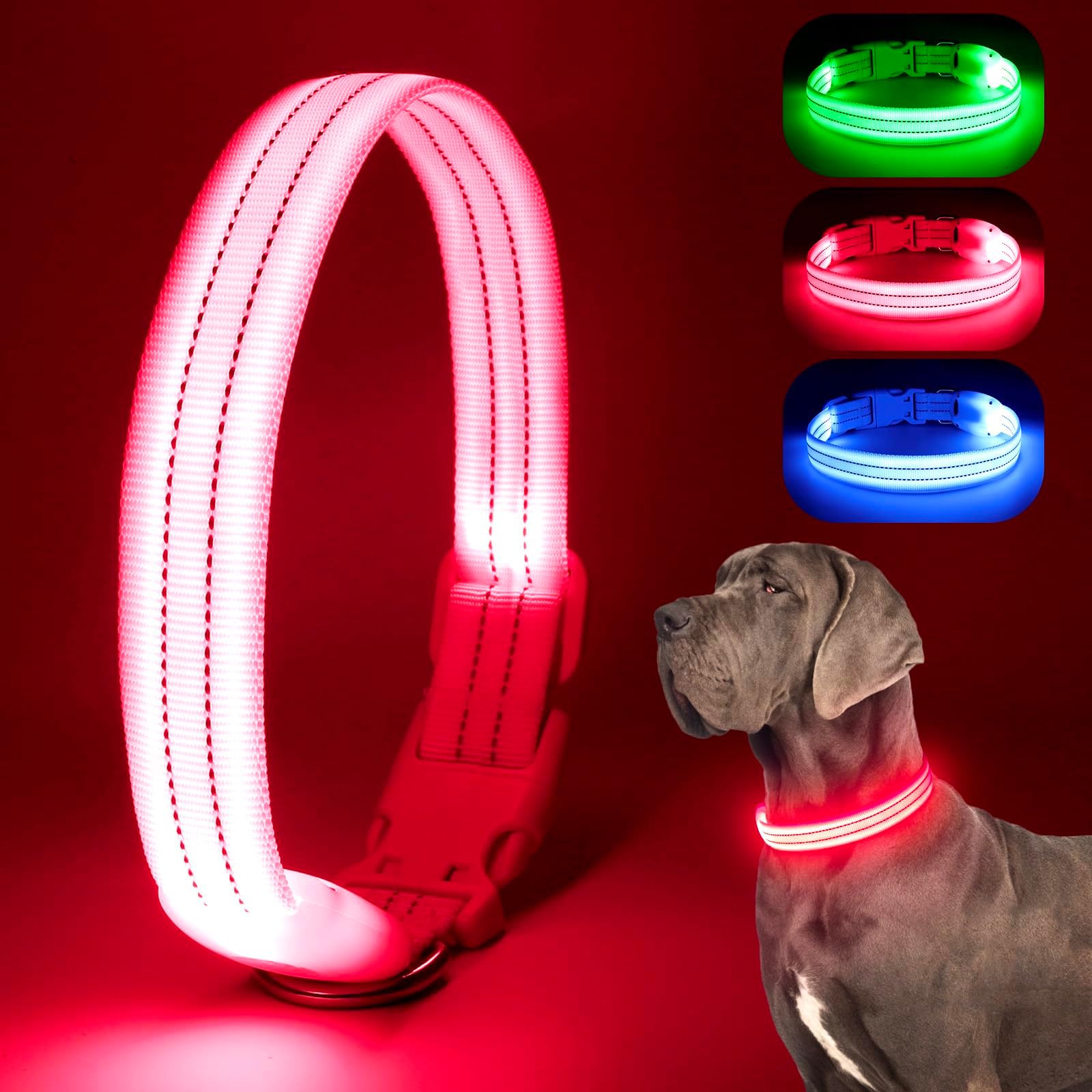Chalklit Light Up LED Dog Collar, USB Rechargeable Waterproof