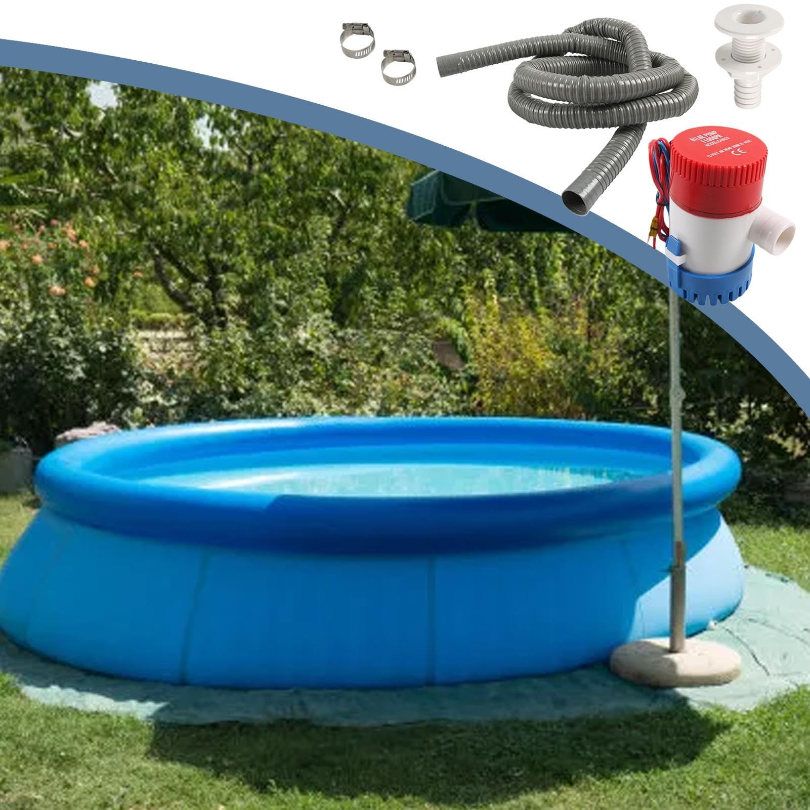 Lenzpumpe Set für Boot, Objektivpumpenschlauch Set für Boot | 12V Lenzpumpe mit 78,7 Zoll Lenzpumpe Schlauch,Inklusive Rumpfdurchführung und 2 Edelstahlklemmen