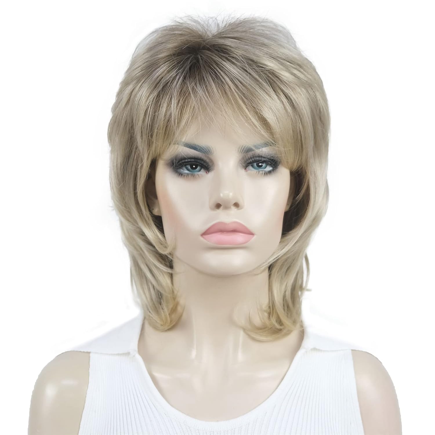 Aimole Soft Shaggy Layered Medium Length Classic Cap Synthetic Women Wigs (R10-26 Bright Golden Blonde with Med. Golden Brown Root) - Image 2