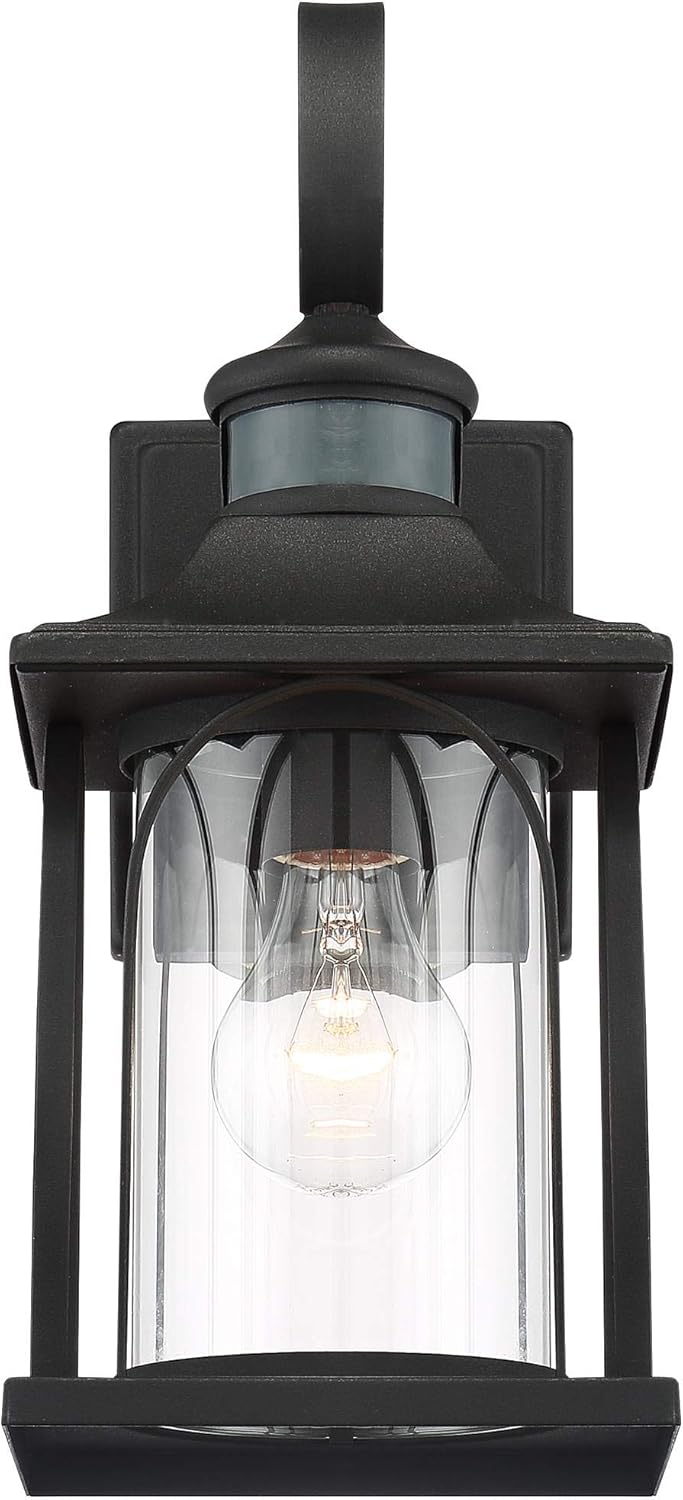🔥 Hot Deals Adaes Mission Modern Outdoor Wall Light Fixture Textured Black Steel 14 1/4 Lantern Clear Glass Motion Sensor for Exterior House Porch Patio Outside Deck Garage Front Door Home - John Timberland