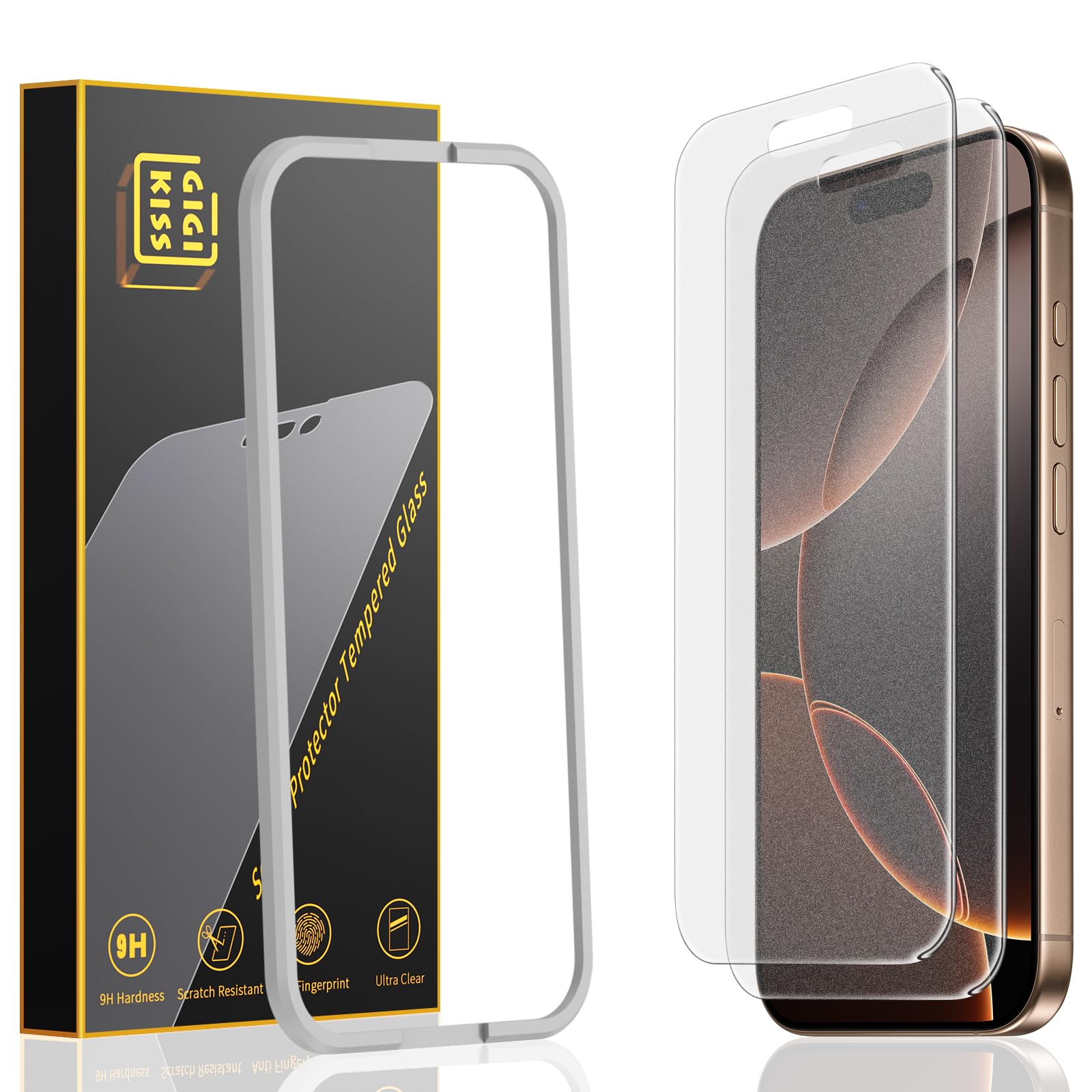 GIGIKISS Paquete de 2 protectores de pantalla mate para iPhone 16 Plus | Protector de pantalla de cristal templado antihuellas y antirreflejos, de 17 cm, fácil instalación
