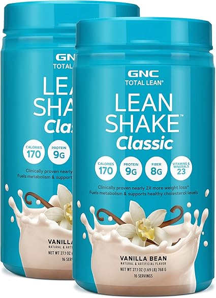 GNC Total Lean Lean Shake Classic Protein Powder - Vanilla Bean, Twin Pack, 16 Servings per Bottle, Supports Weight Loss