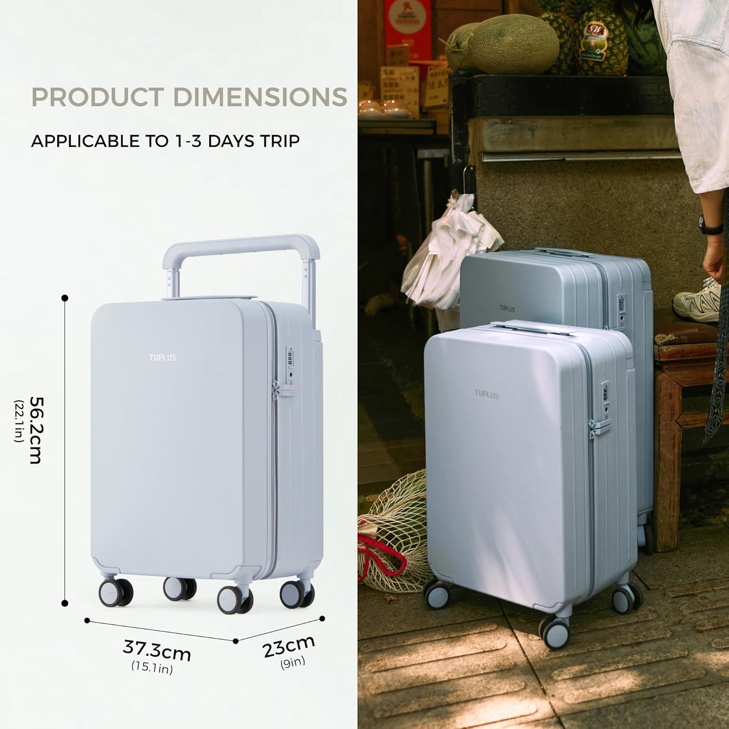 TUPLUS Suitcase Lightweight Luggage Hard Shell Suitcase with 4 Spinner Wheels Hold Check in Travel Case, Impression Series,20",Blue