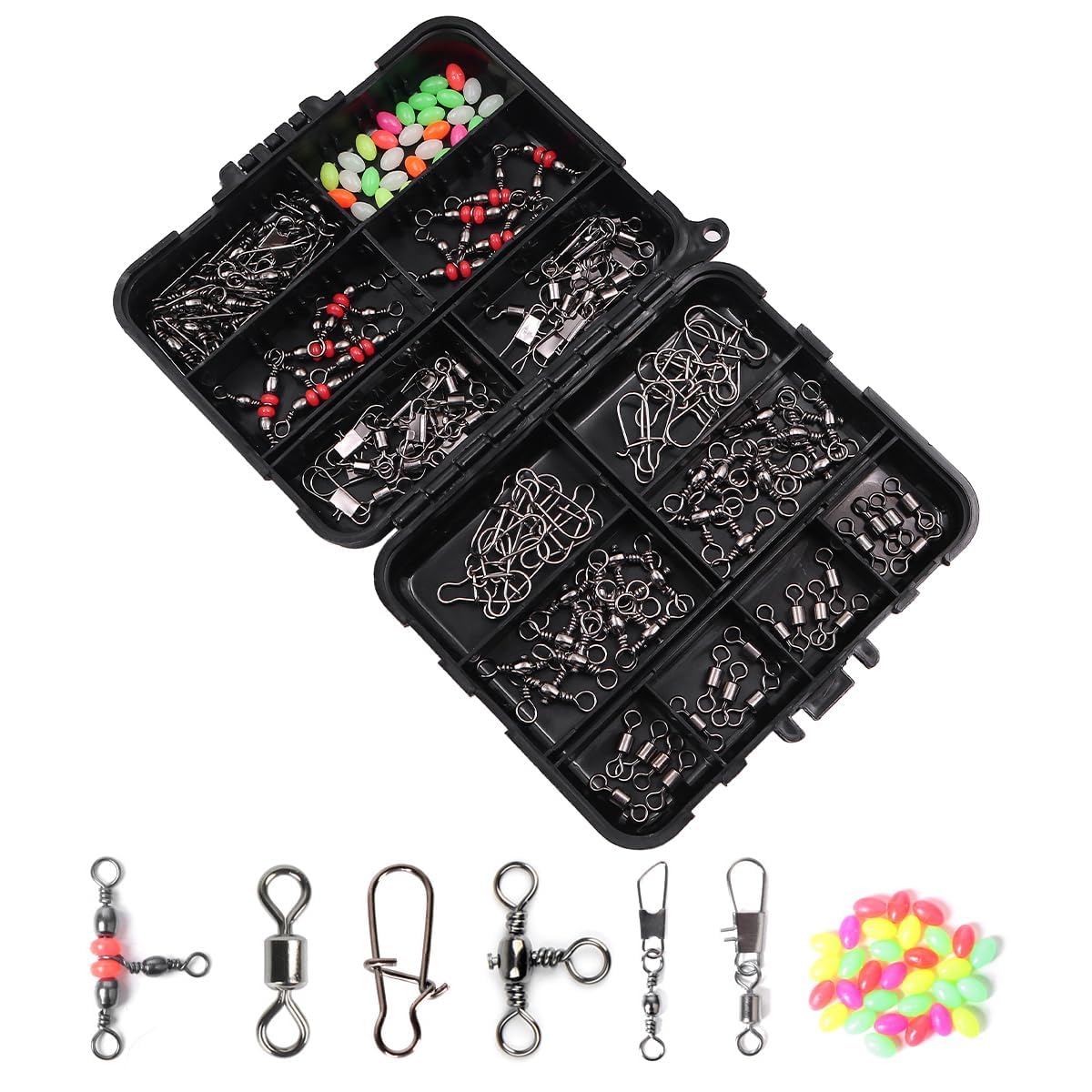 ZONADAH Set of 144 Fishing Swivels Tackle Kit Fishing Tackle set Lure Small Accessories Swivel Connector Sea Fish Set Box for Bass Trout Freshwater Saltwater
