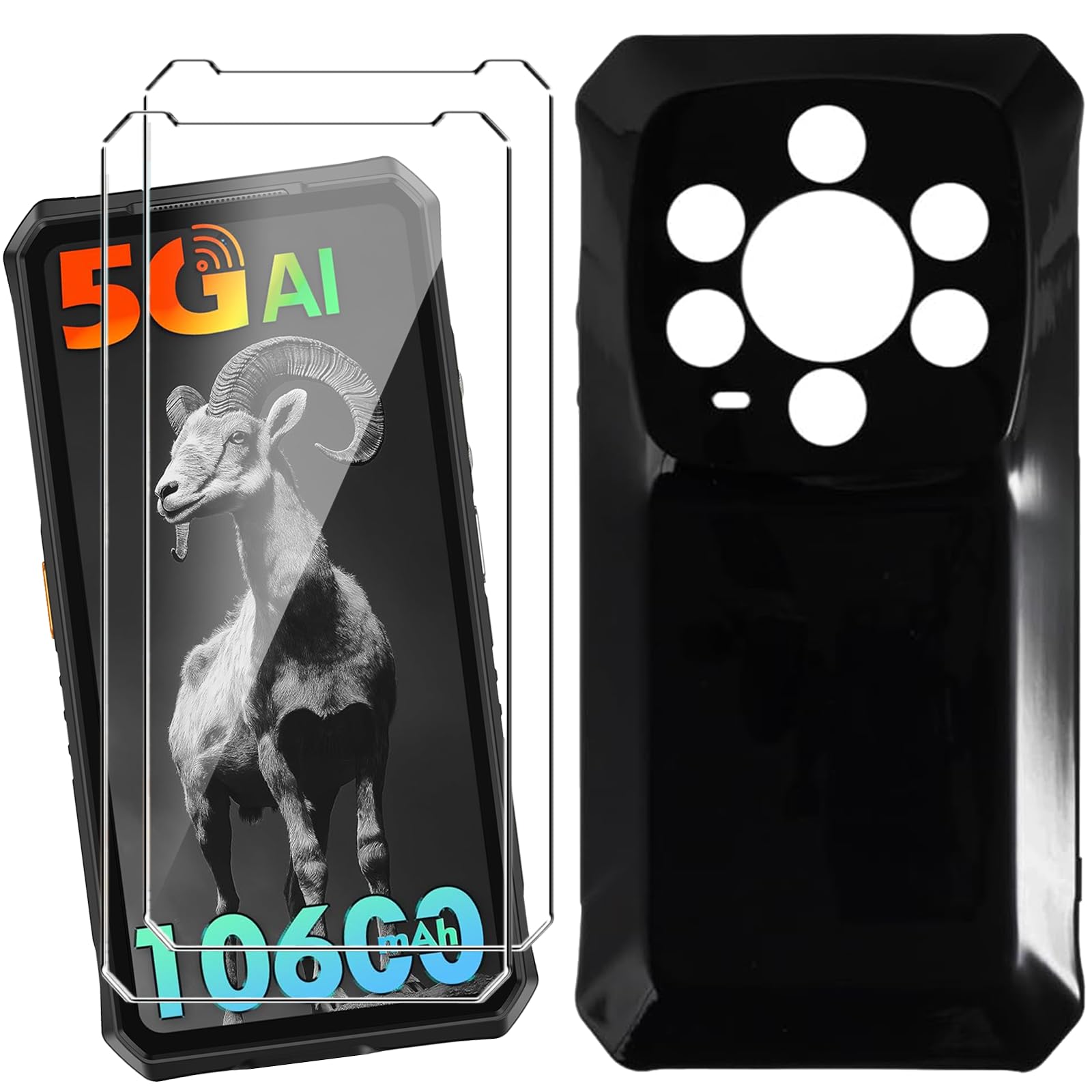 LCEHTOGYE Cover per Ulefone Armor 22 + Pellicola Protettiva in Vetro Temperato,Nero Custodie Morbido Silicone Case Ultra Sottile TPU Custodia per Ulefone Armor 22 (6,58) - KE113