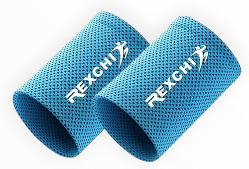 Sports Wristband, Blue, Breathable Ice Fabric, Sweat-Absorbent, 2 Pack, for Tennis, Basketball, Running, Fitness - Blue